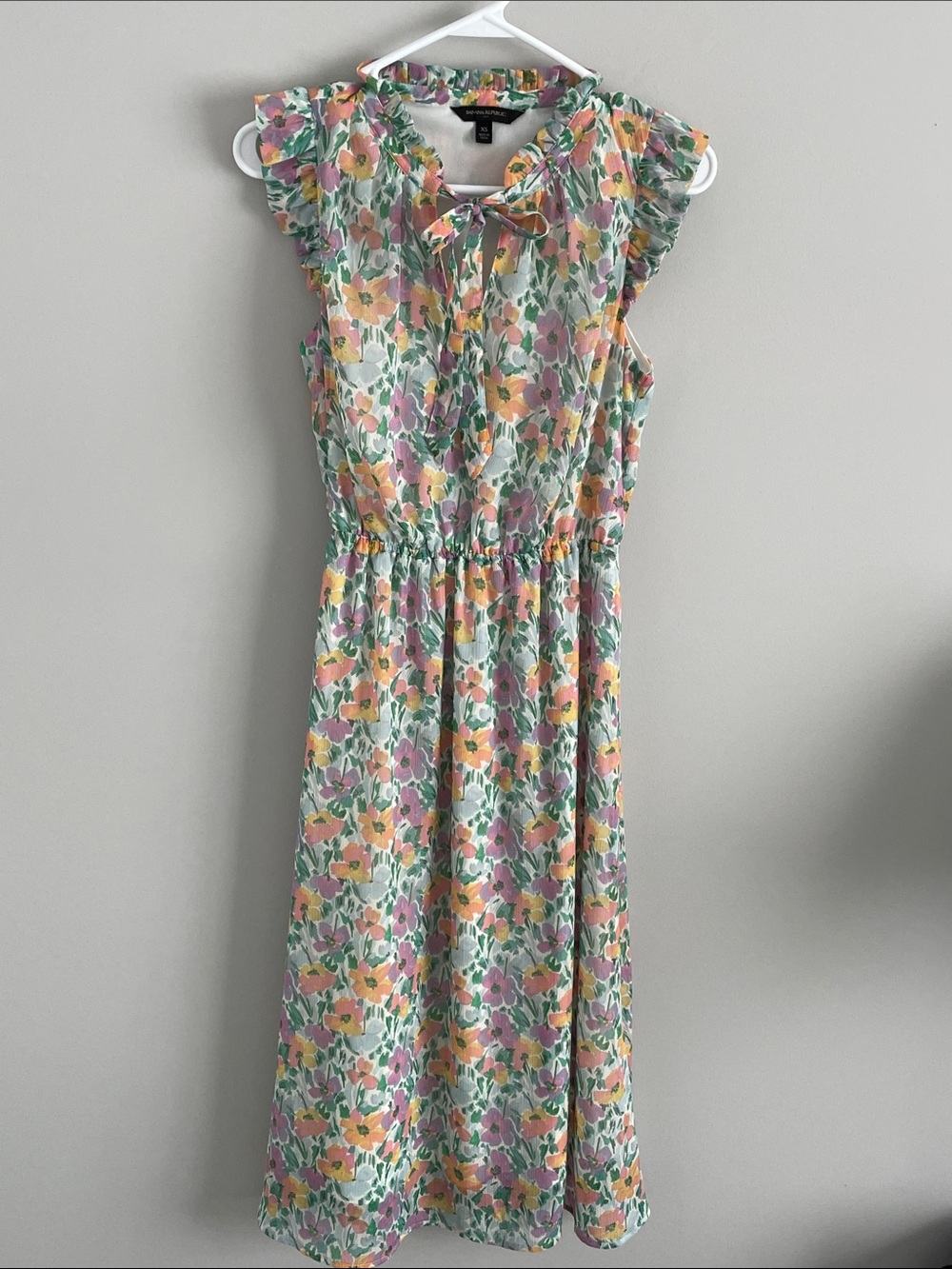 Banana Republic Factory Pastel Floral Tie-Neck Midi Dress